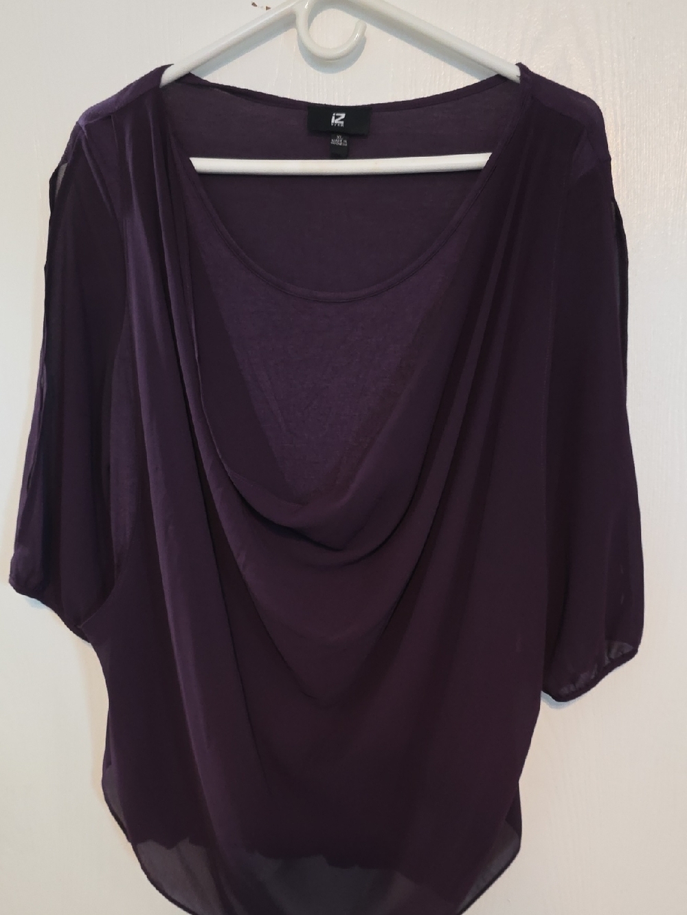 Iz Byer Purple Draped Cowl Neck Blouse